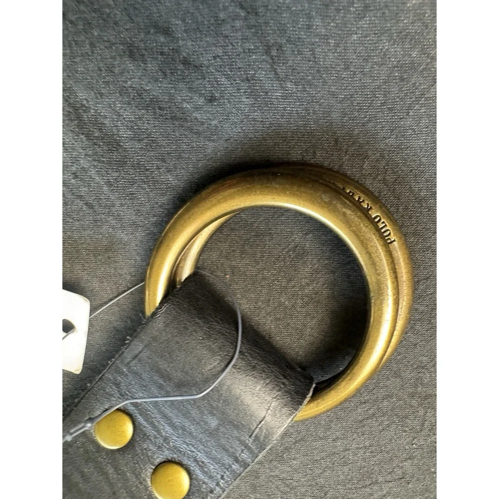 NWT Polo Ralph Lauren Womens Black Leather Double O-Ring Belt Brass Buckle S